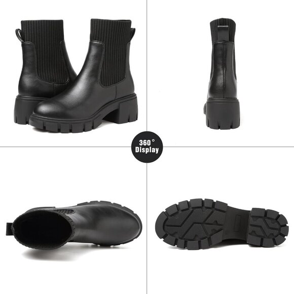 🆕Women Chelsea Platform Ankle Boot Black PM PU+PVC Brand Gender Colour Material - Picture 2 of 7